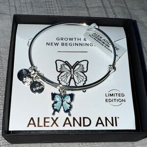 Alex and Ani Silver and Blue Butterfly Charm Bracelet